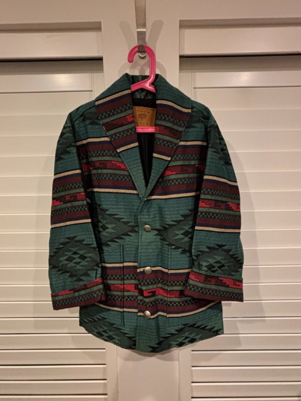 True Grit Southwestern Aztec Tapestry Blanket Coat Teal Aztec Aztec Shawl Collar